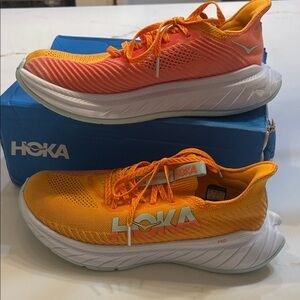 Hoka ladies 9 Carbon x Orange and white Lightweight Running Sneakers